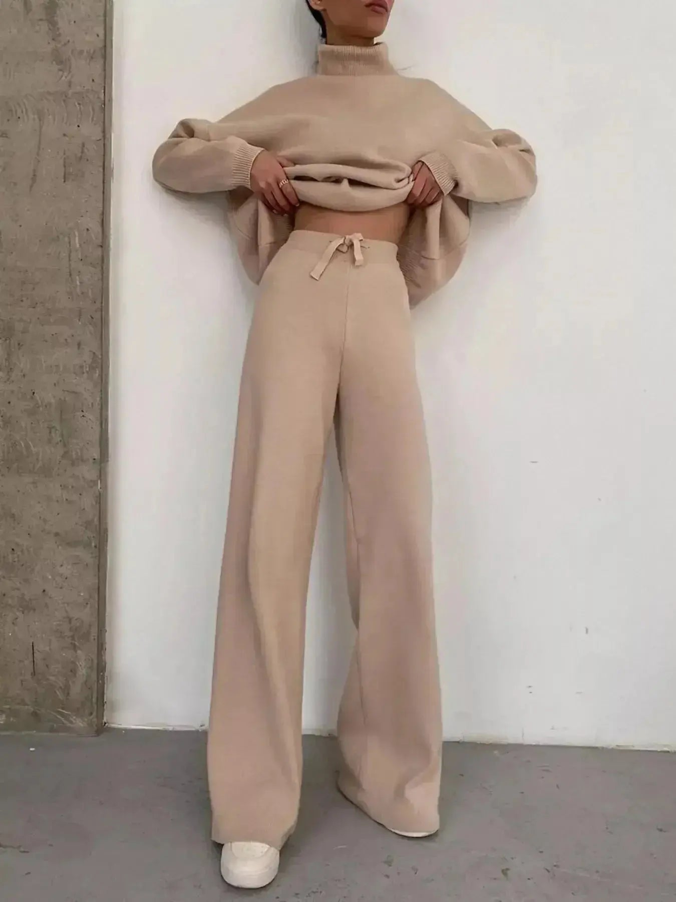 Full Size Turtleneck Long Sleeve Top and Pants Sweater Set Plus Size - Plush Fashion Hub