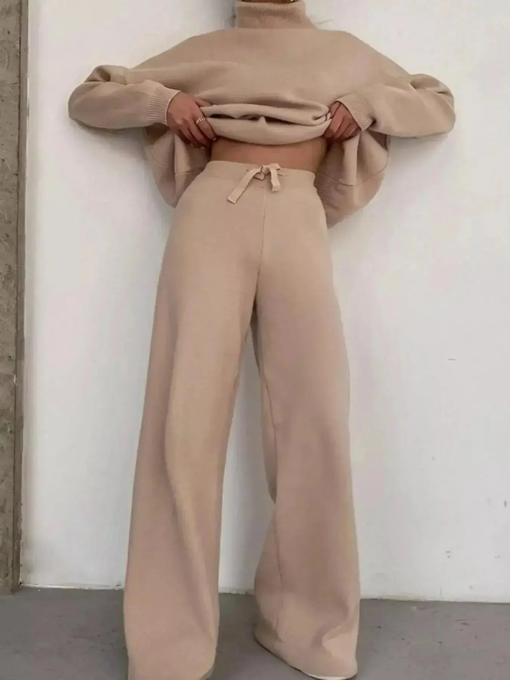 Full Size Turtleneck Long Sleeve Top and Pants Sweater Set Plus Size - Plush Fashion Hub