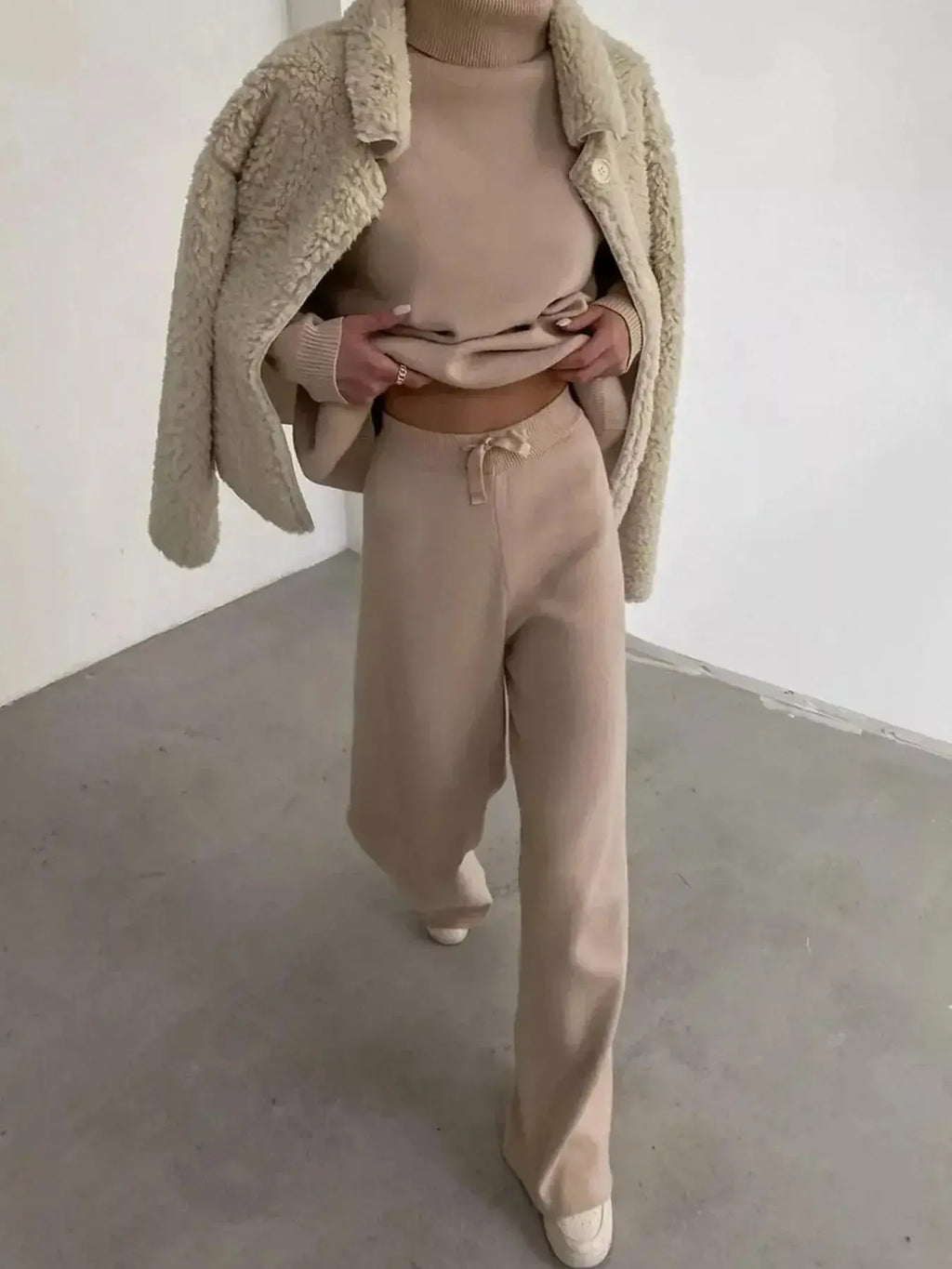 Full Size Turtleneck Long Sleeve Top and Pants Sweater Set Plus Size - Plush Fashion Hub