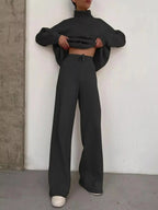 Full Size Turtleneck Long Sleeve Top and Pants Sweater Set Plus Size - Plush Fashion Hub