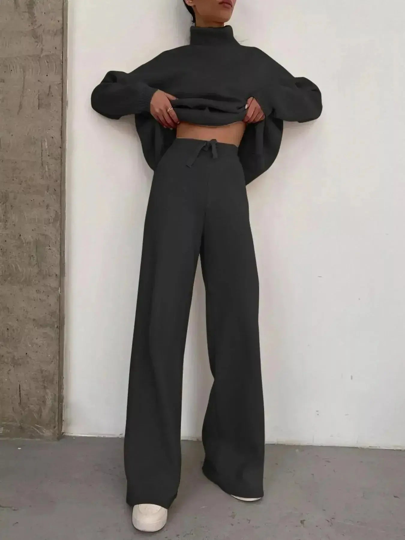 Full Size Turtleneck Long Sleeve Top and Pants Sweater Set Plus Size - Plush Fashion Hub