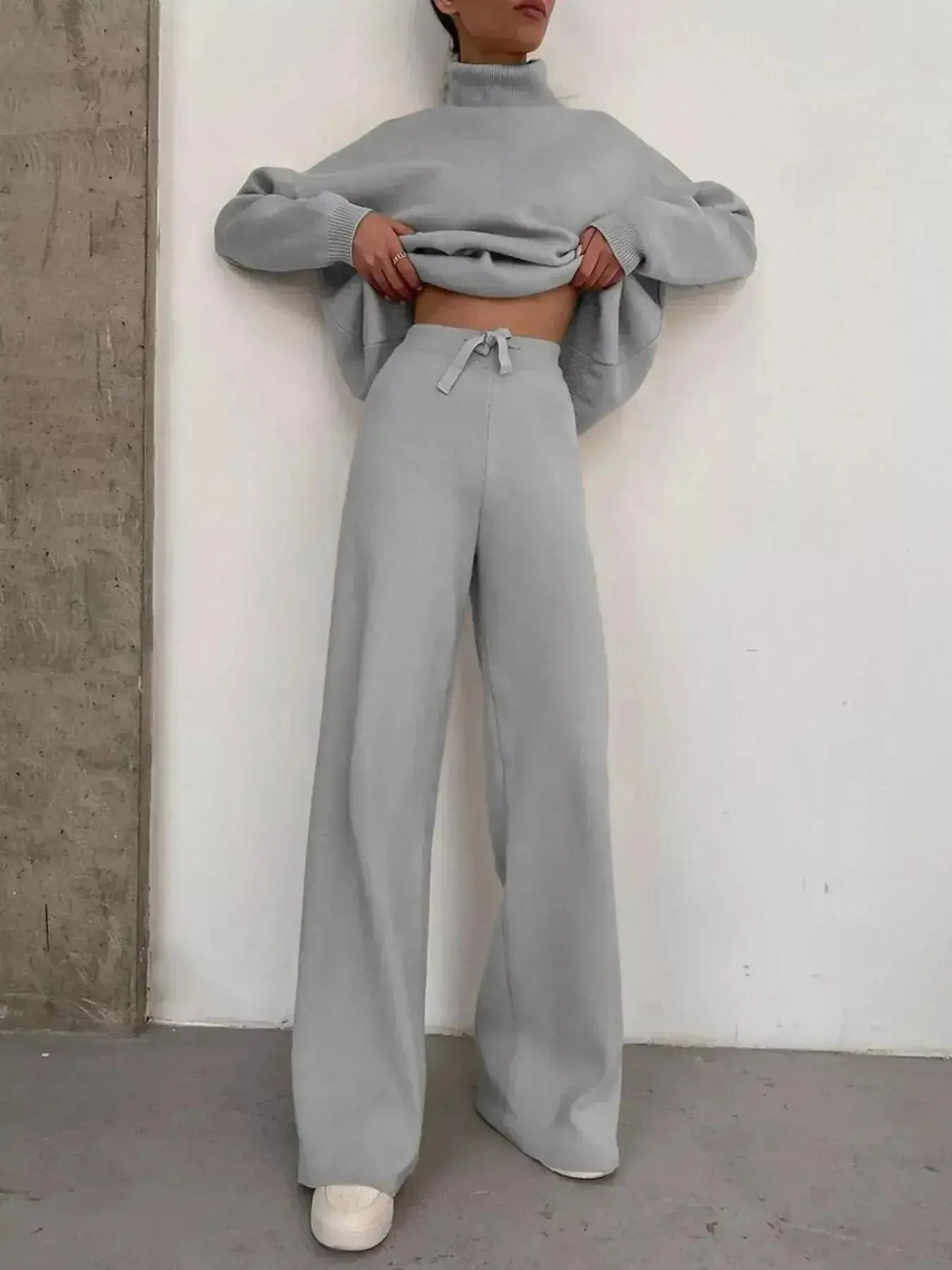 Full Size Turtleneck Long Sleeve Top and Pants Sweater Set Plus Size - Plush Fashion Hub