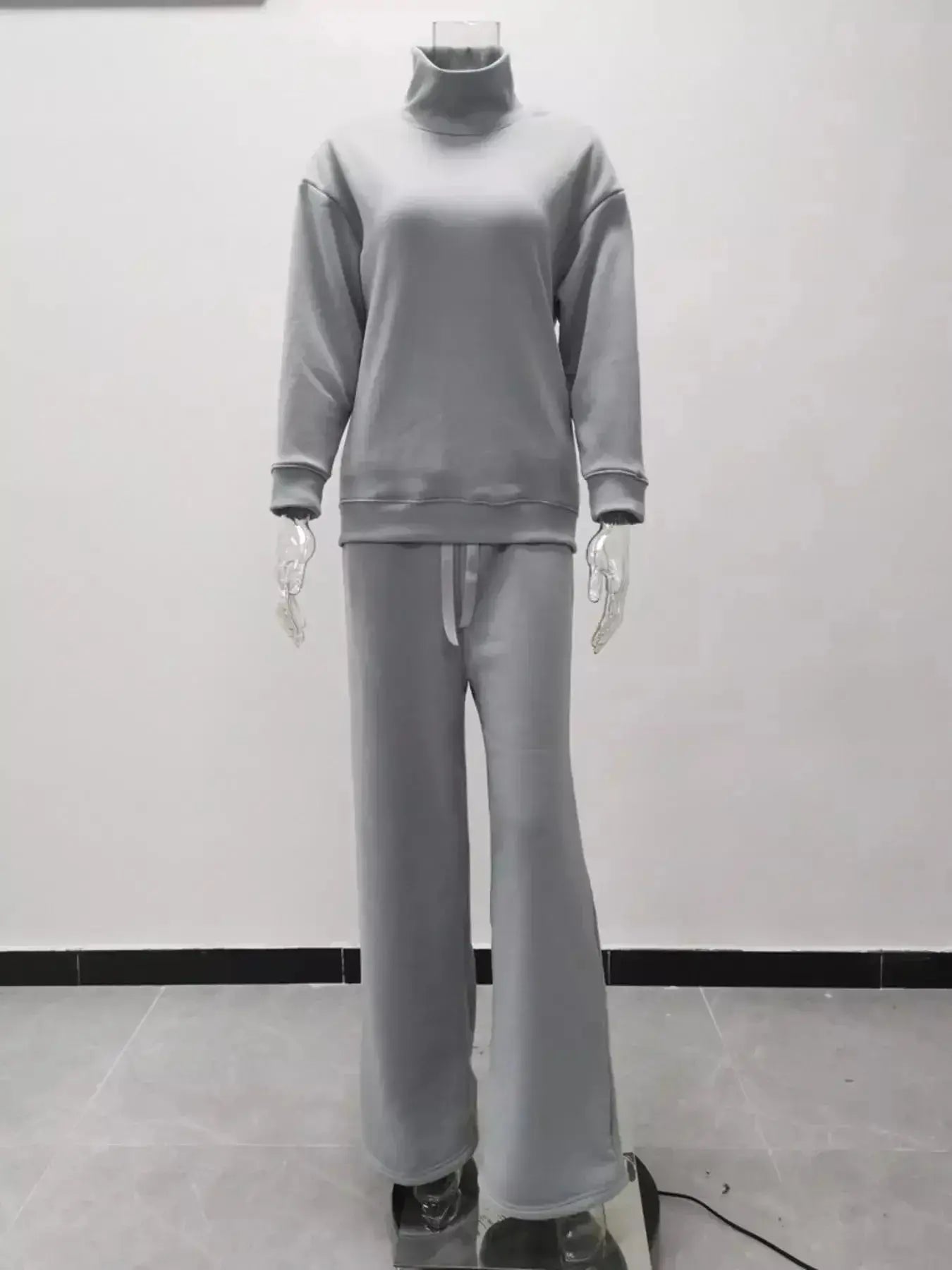 Full Size Turtleneck Long Sleeve Top and Pants Sweater Set Plus Size - Plush Fashion Hub