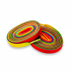 Colorful Prime Rainbow elastic shoelace by Bread, featuring vibrant rainbow pattern and flexible, stretchy design.