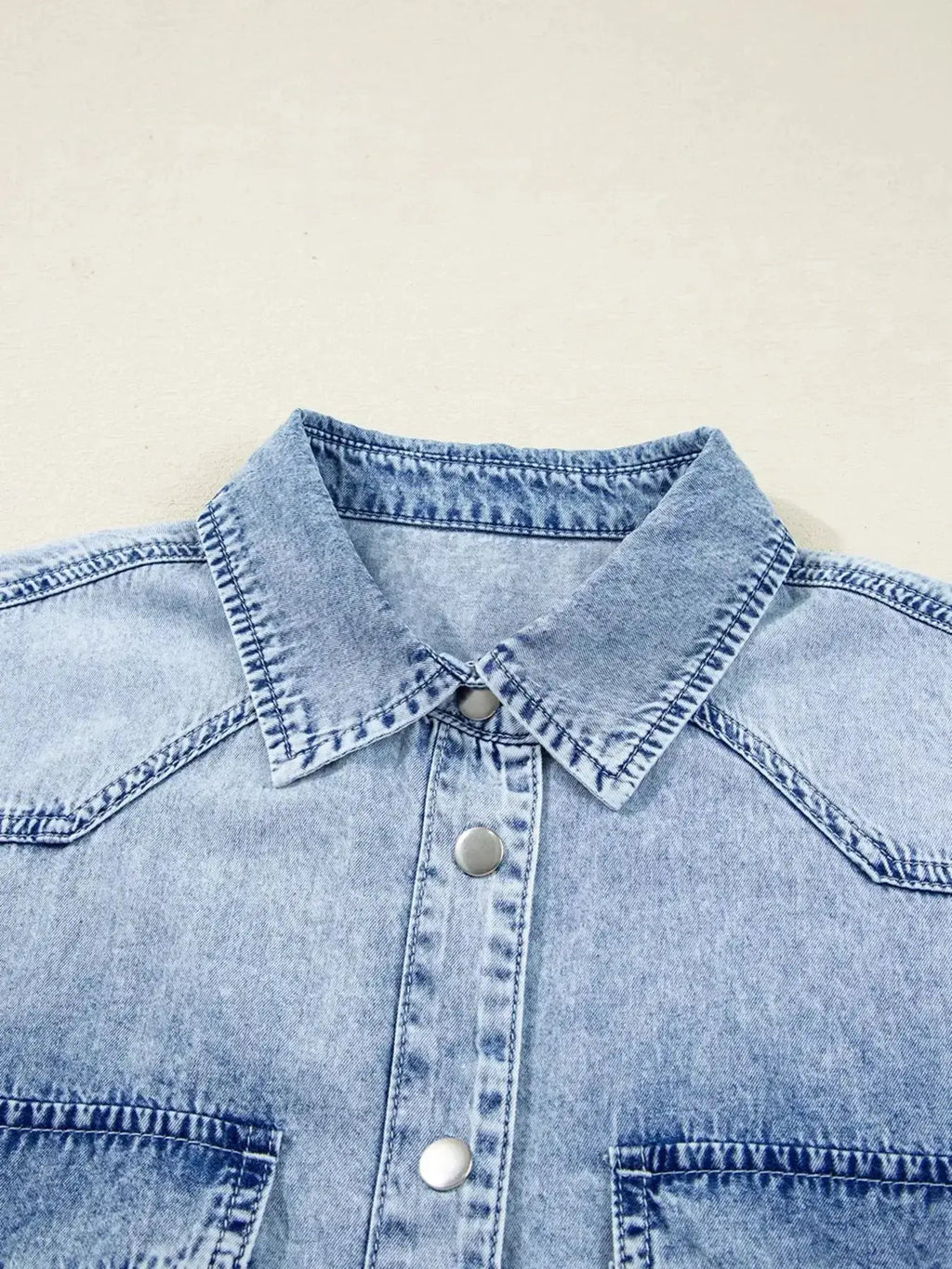 Chest Pocket Raw Hem Denim Loose Shirt Dress - Plush Fashion Hub