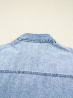 Chest Pocket Raw Hem Denim Loose Shirt Dress - Plush Fashion Hub