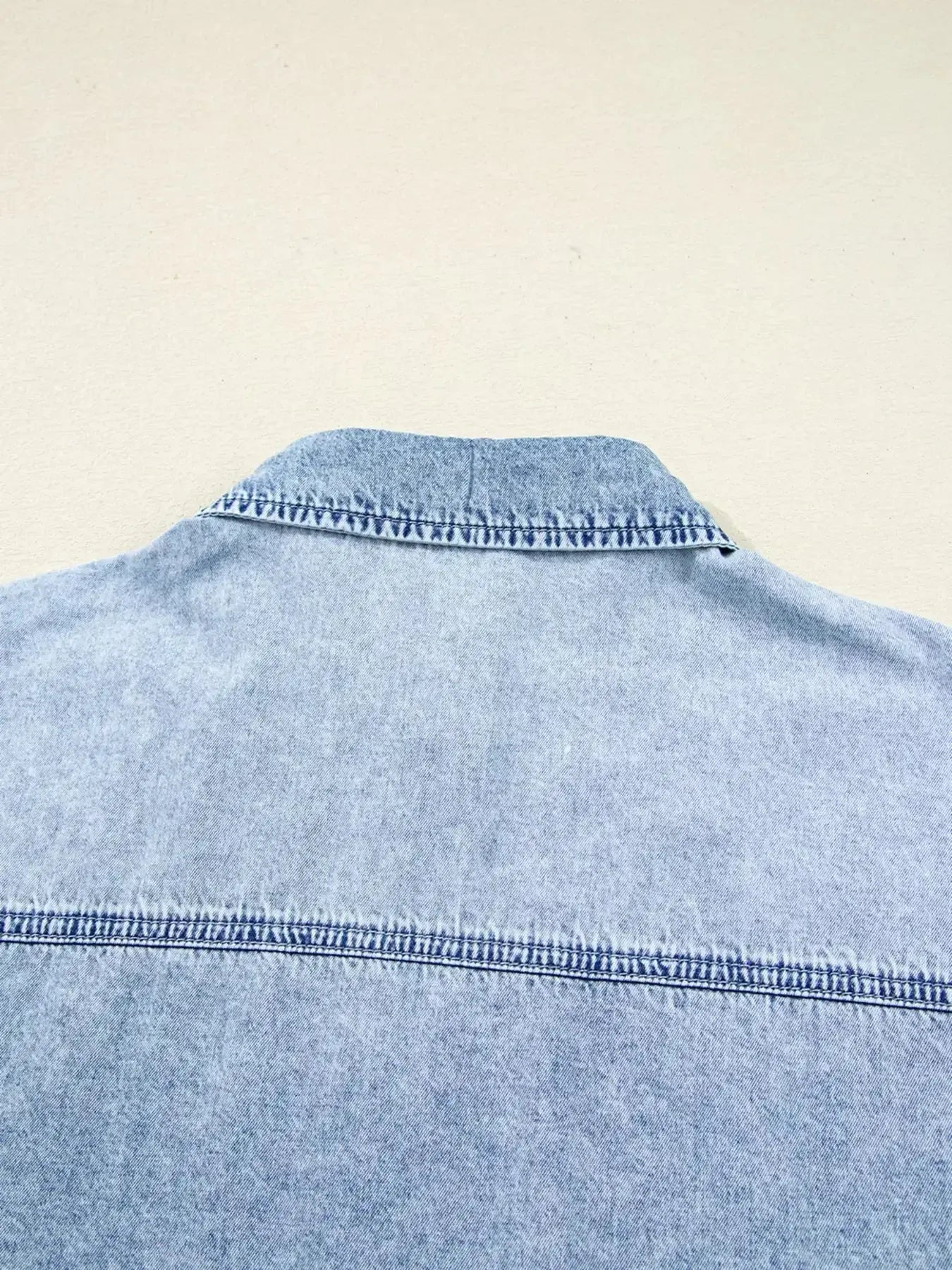 Chest Pocket Raw Hem Denim Loose Shirt Dress - Plush Fashion Hub