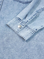 Chest Pocket Raw Hem Denim Loose Shirt Dress - Plush Fashion Hub