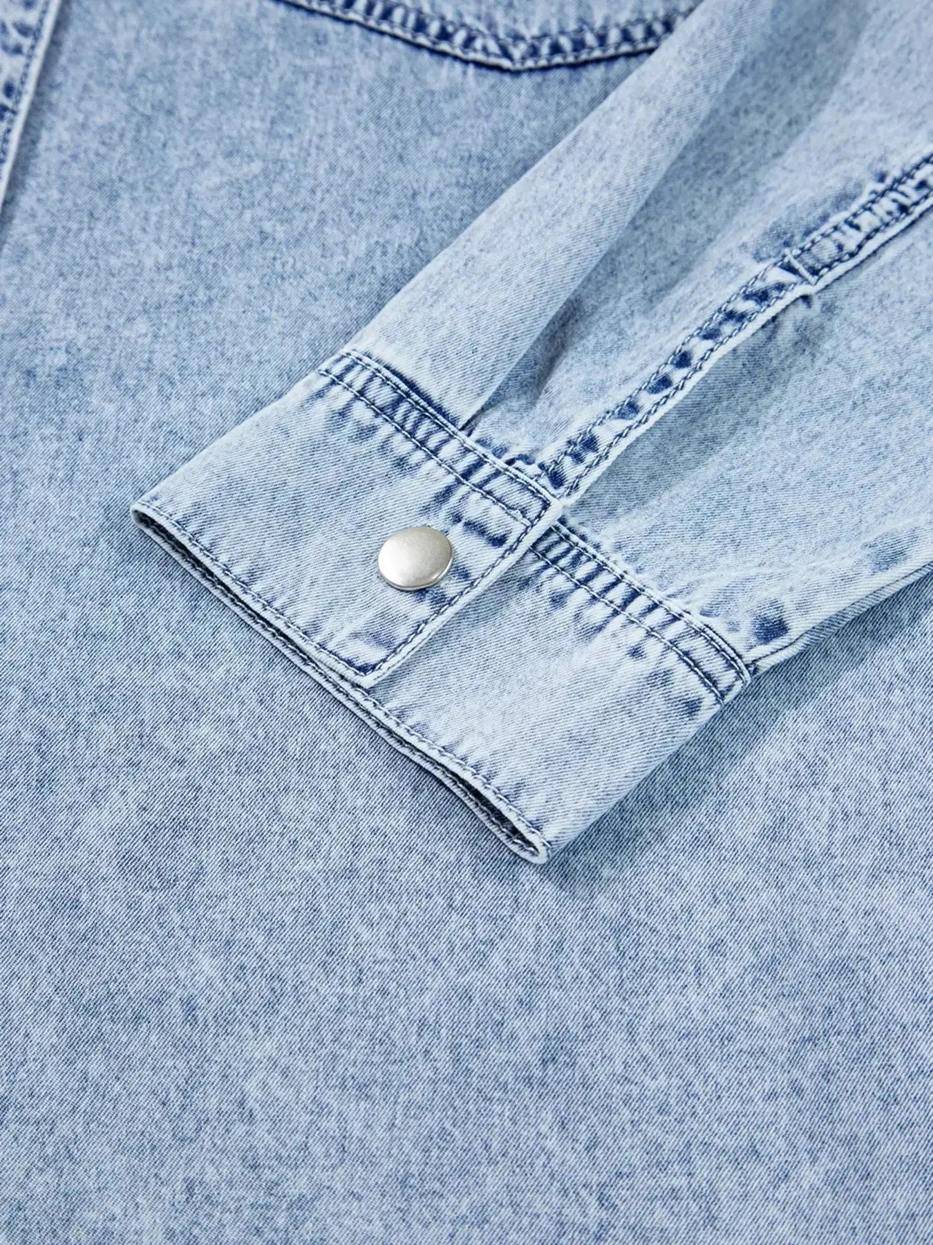Chest Pocket Raw Hem Denim Loose Shirt Dress - Plush Fashion Hub