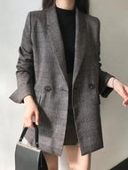 Retro Plaid Lapel Pocket Blazer - Plush Fashion Hub