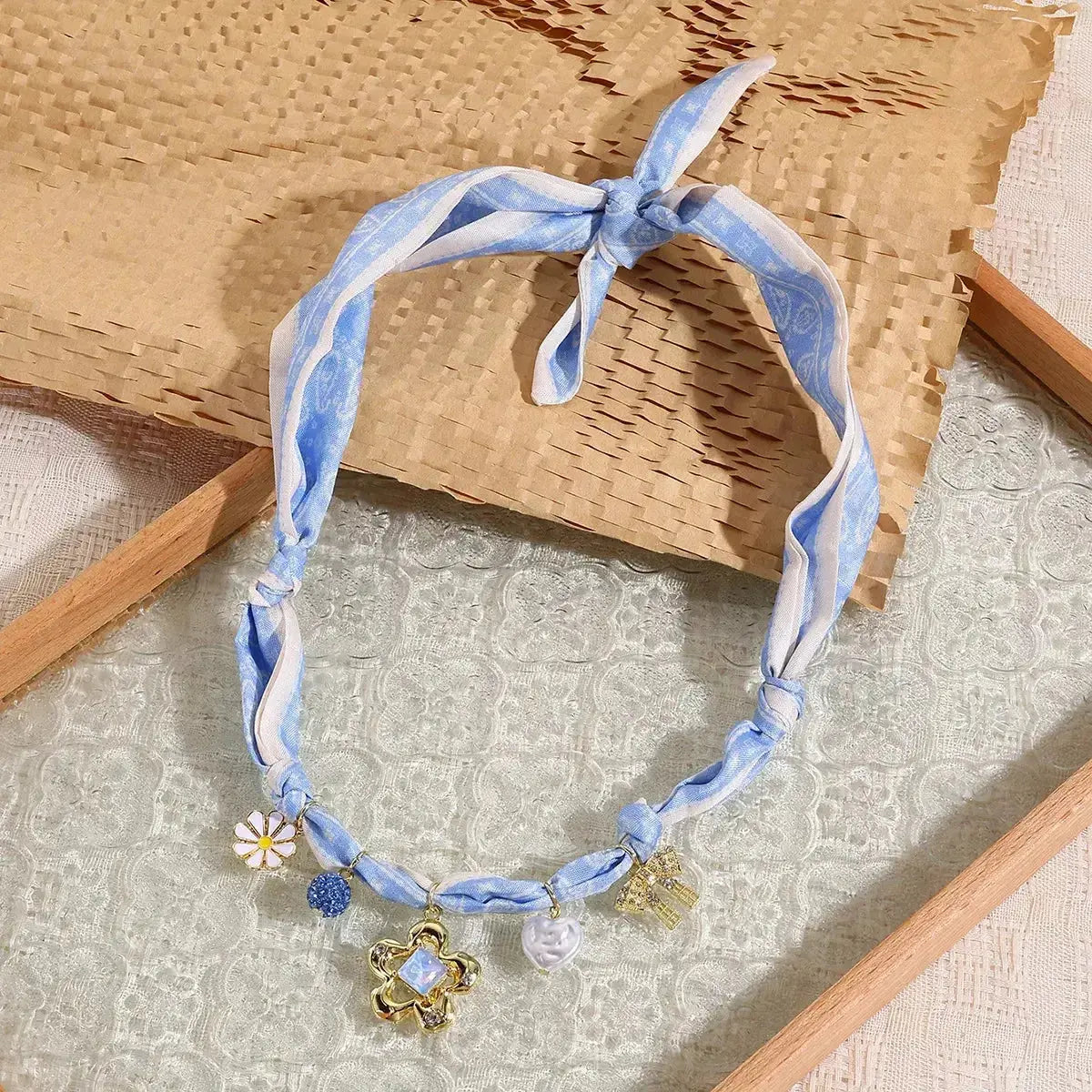 Ribbon Flower Charm Necklace - Plush Fashion Hub