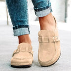 Women's round toe low heel buckle loafers by Plush Fashion Hub, comfortable premium PU dress shoes with stylish design.