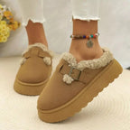 Women's platform fleece-lined slip-on shoes by Plush Fashion Hub featuring round toes and cozy casual style.