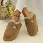 Women's platform fleece-lined slip-on shoes by Plush Fashion Hub with round toe and cozy casual style.