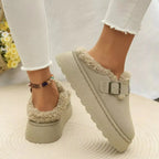 Women's platform fleece-lined slip-on shoes by Plush Fashion Hub, cozy round toe loafers for casual comfort.