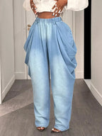 Ruched Wide Leg Jeans - Plush Fashion Hub