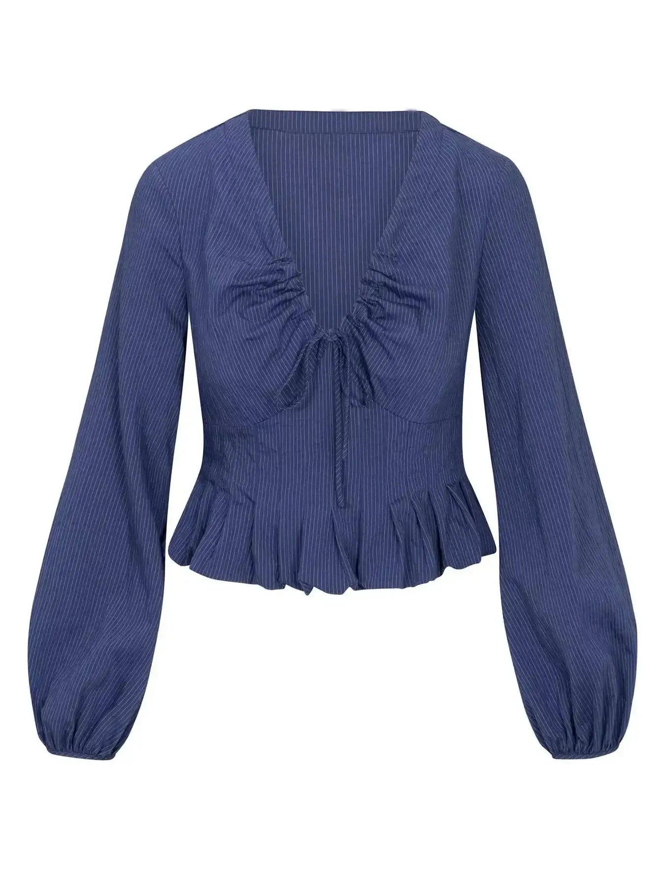 Ruffled Hem Balloon Sleeve Blouse - Plush Fashion Hub