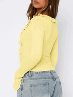 Ruffled Tie Front Flare Sleeve Shirt - Plush Fashion Hub