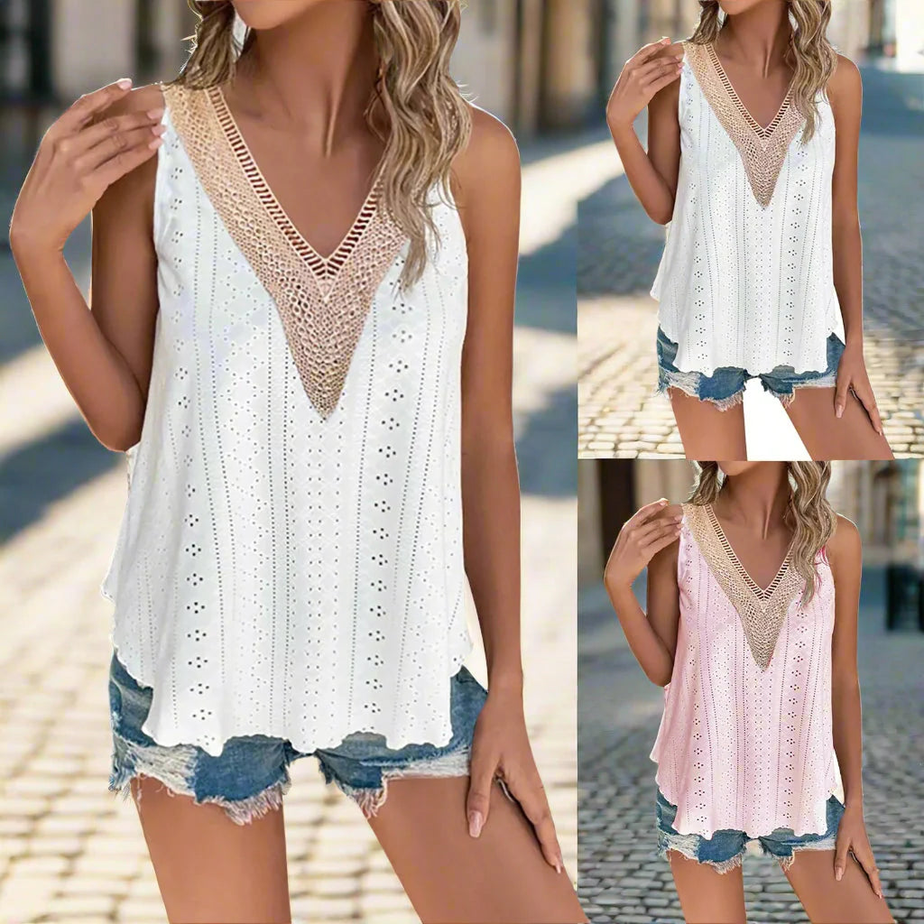 FitiqueFit VibeEase V-Neck Summer Tank Top for women, casualwear with a relaxed fit, ideal for warm weather and everyday wear.