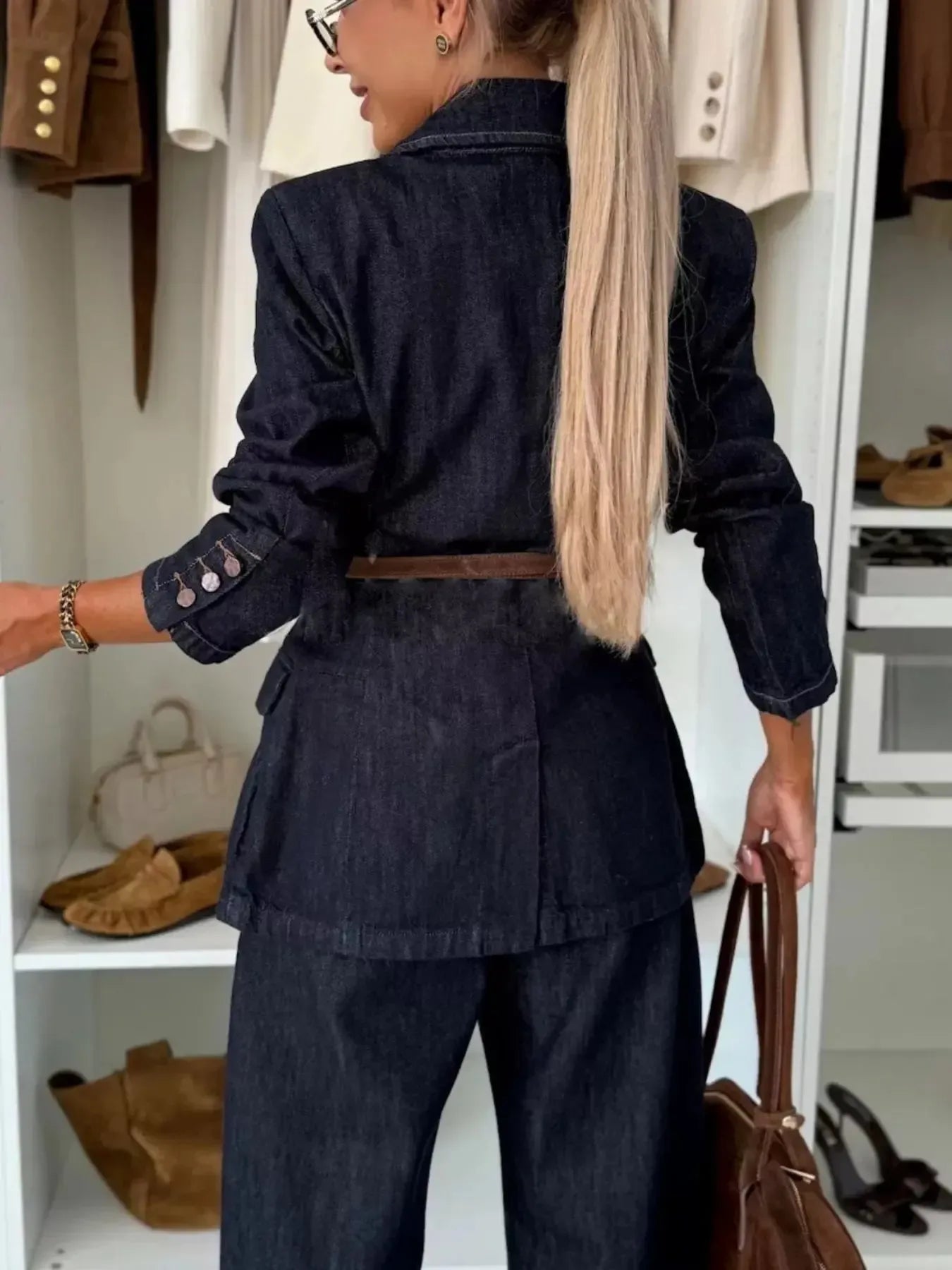 Single-Breasted Washed Denim Blazer - Plush Fashion Hub