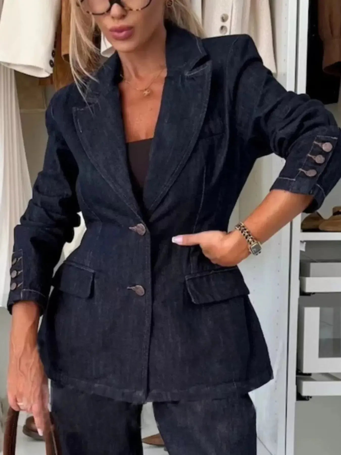 Single-Breasted Washed Denim Blazer - Plush Fashion Hub