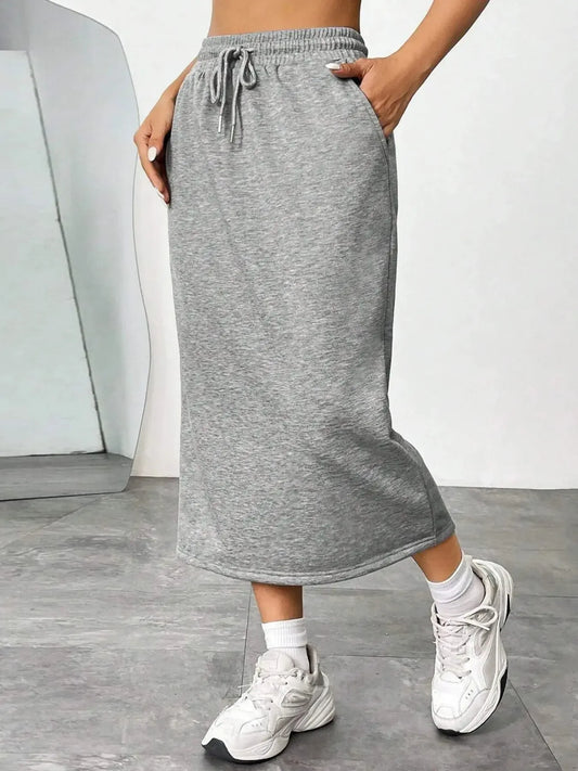 Slit Drawstring Midi Skirt - Plush Fashion Hub