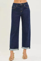 RISEN Slouchy Cropped Boyfriend Jeans With Cuffed Hem - Plush Fashion Hub