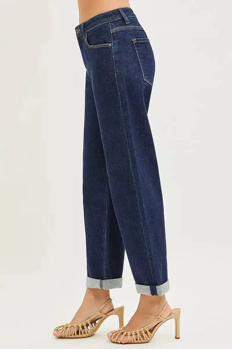 RISEN Slouchy Cropped Boyfriend Jeans With Cuffed Hem - Plush Fashion Hub