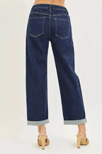 RISEN Slouchy Cropped Boyfriend Jeans With Cuffed Hem - Plush Fashion Hub