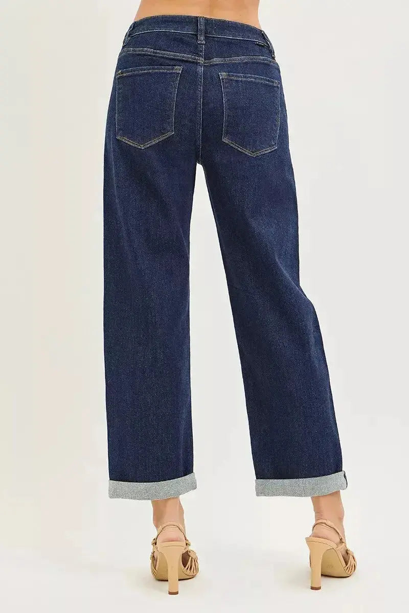 RISEN Slouchy Cropped Boyfriend Jeans With Cuffed Hem - Plush Fashion Hub