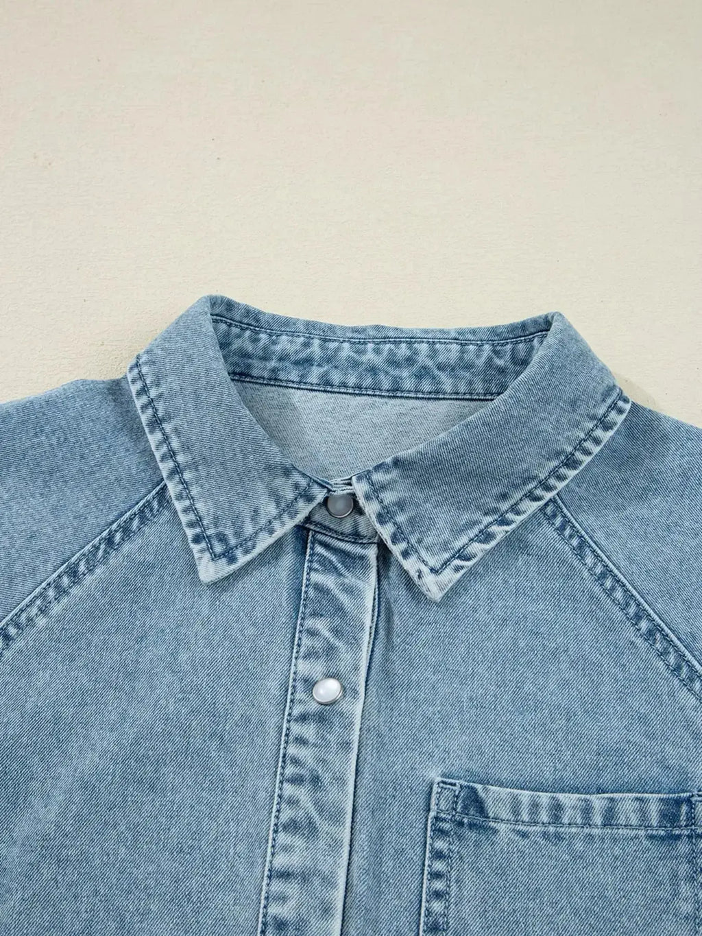 Smocked Cuffs Flared Denim Shirt Mini Dress - Plush Fashion Hub