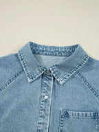 Smocked Cuffs Flared Denim Shirt Mini Dress - Plush Fashion Hub