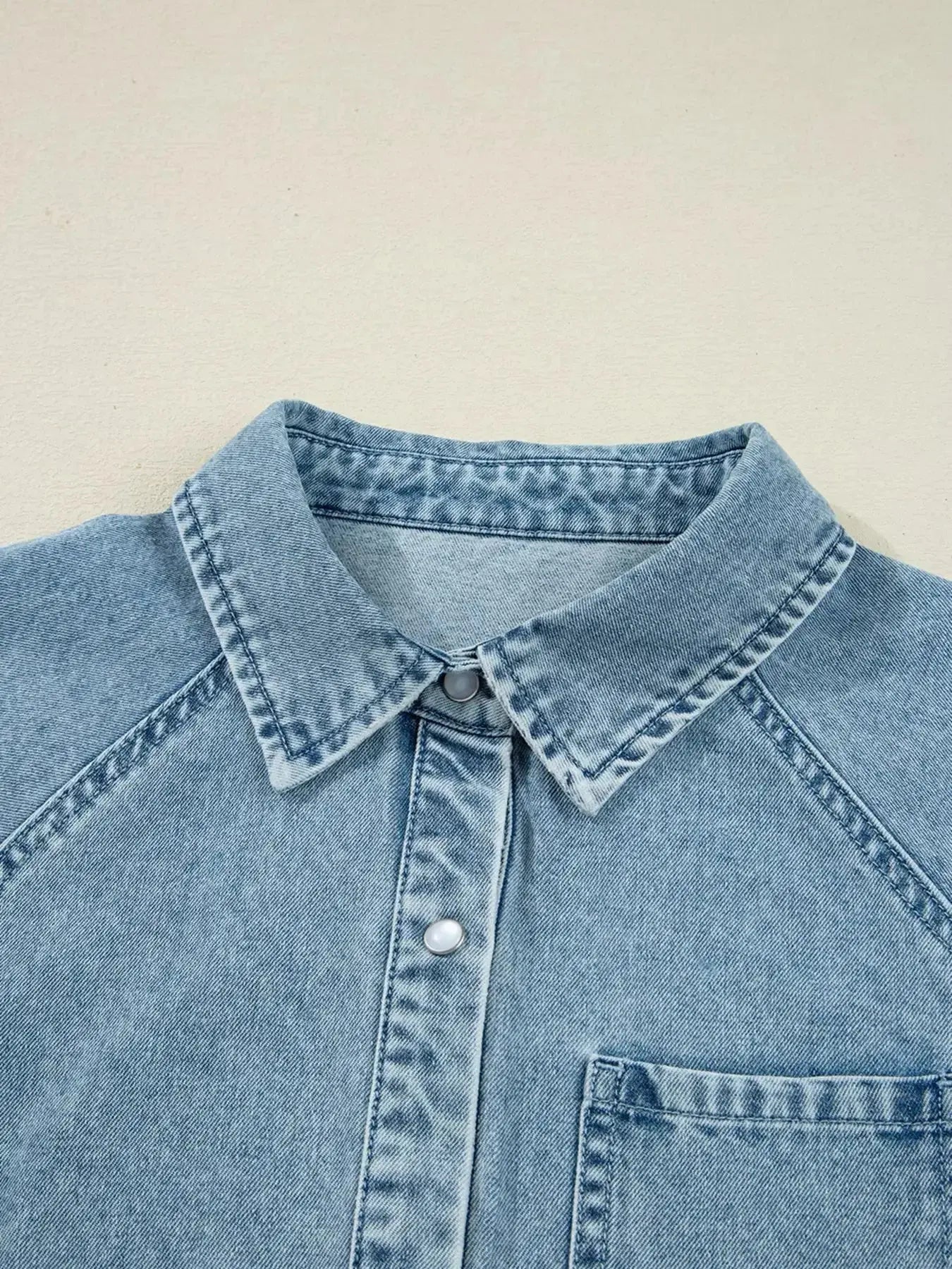 Smocked Cuffs Flared Denim Shirt Mini Dress - Plush Fashion Hub