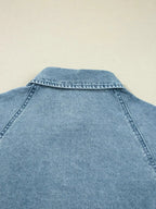 Smocked Cuffs Flared Denim Shirt Mini Dress - Plush Fashion Hub
