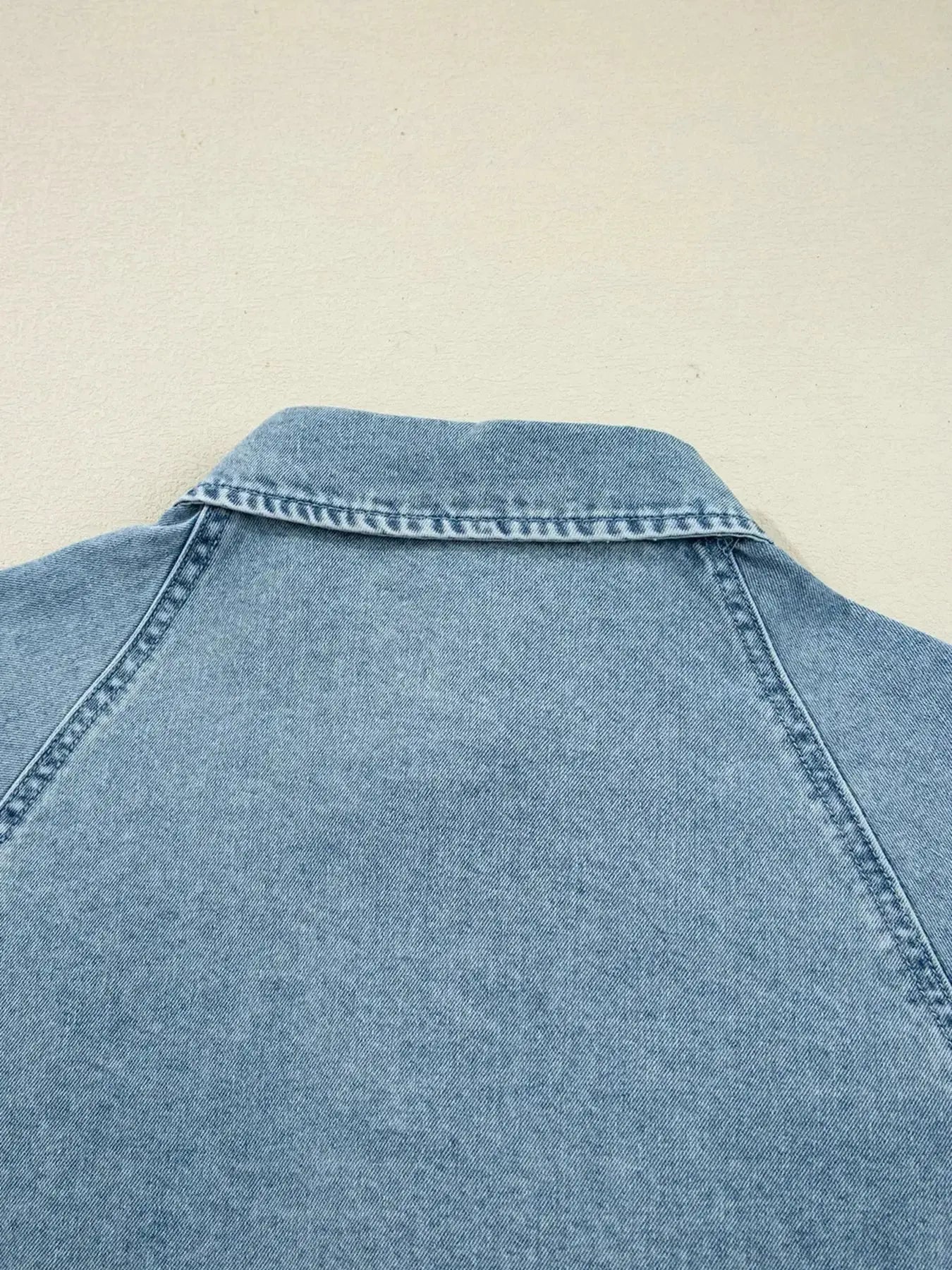 Smocked Cuffs Flared Denim Shirt Mini Dress - Plush Fashion Hub