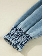 Smocked Cuffs Flared Denim Shirt Mini Dress - Plush Fashion Hub