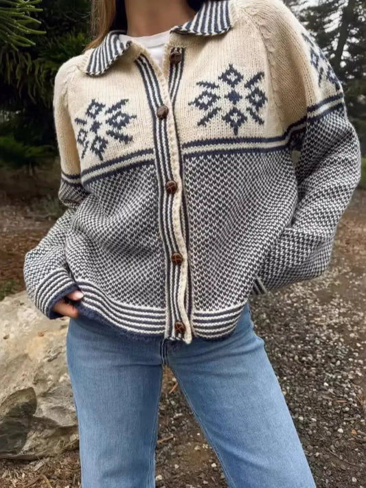 Snowflake Pattern Knit Cardigan - Plush Fashion Hub
