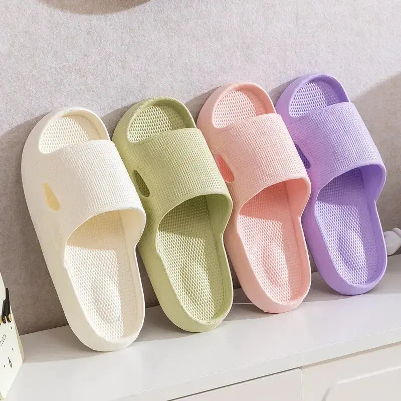 Unisex plush fashion hub thick sole non-slip EVA bathroom slippers in solid color, lightweight indoor slide footwear