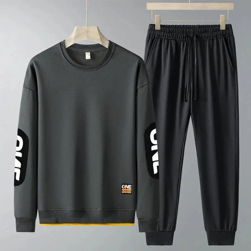 Men's casual sweatshirt and trousers two-piece tracksuit set by Plush Fashion Hub, suitable for spring and autumn.