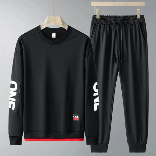 Men's casual sweatshirt and trousers two-piece tracksuit set by Plush Fashion Hub, ideal for spring and autumn.