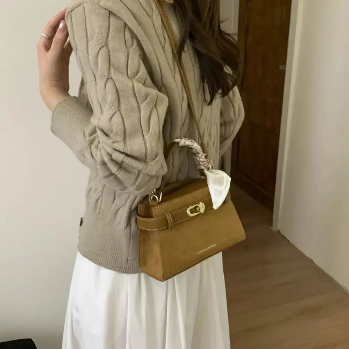 Suede Mini Crossbody Bag with Leather Strap - Plush Fashion Hub