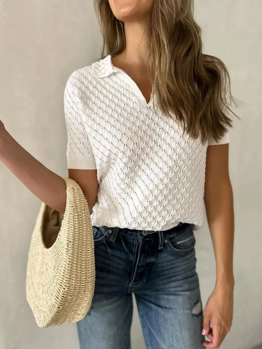 Textured Short Sleeve Knit Top - Plush Fashion Hub