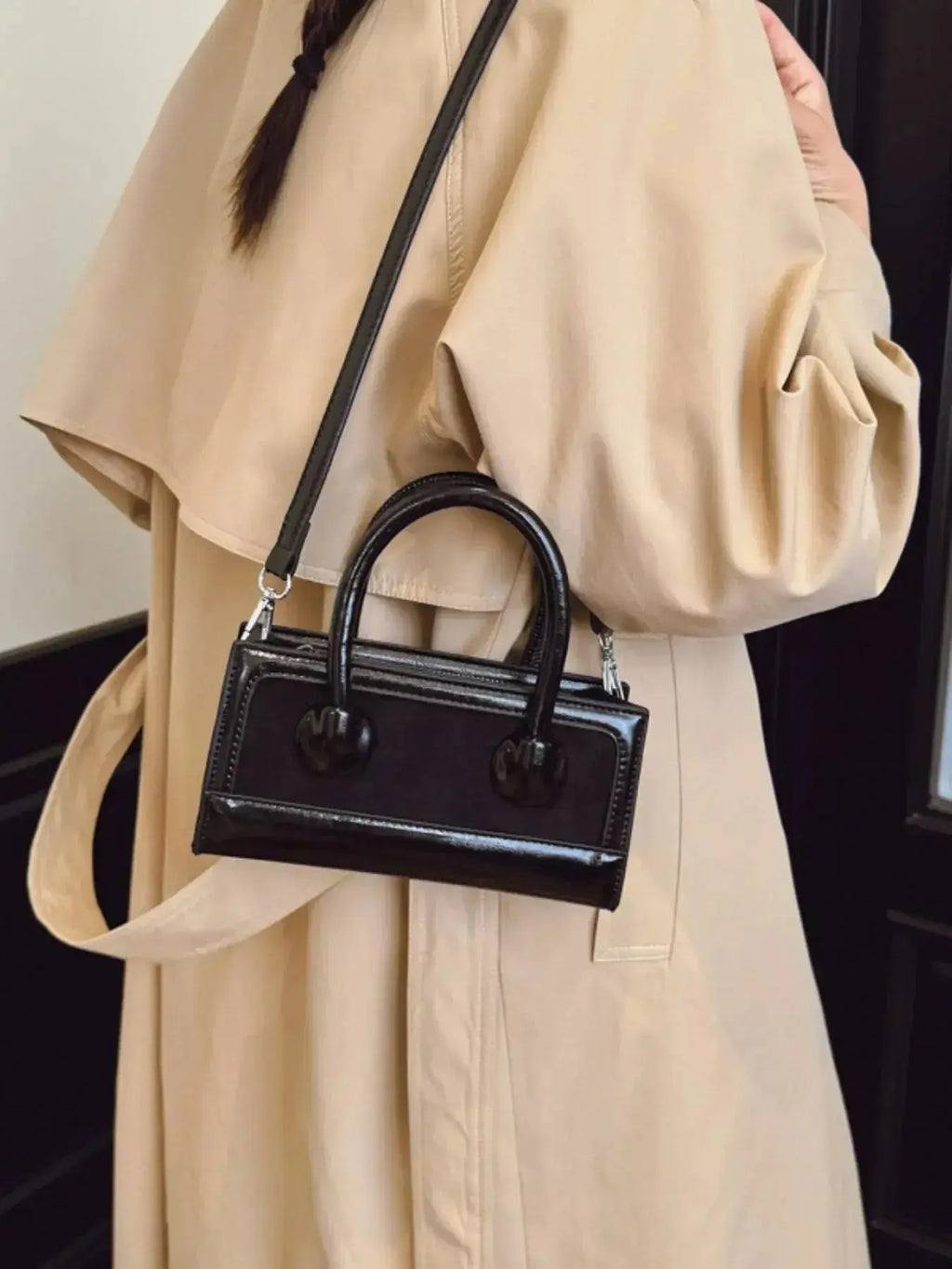 Premium leather top handle crossbody bag by Plush Fashion Hub featuring structured design and versatile style.