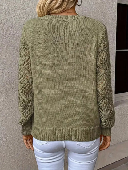 V-Neck Crochet Sleeve Sweater - Plush Fashion Hub