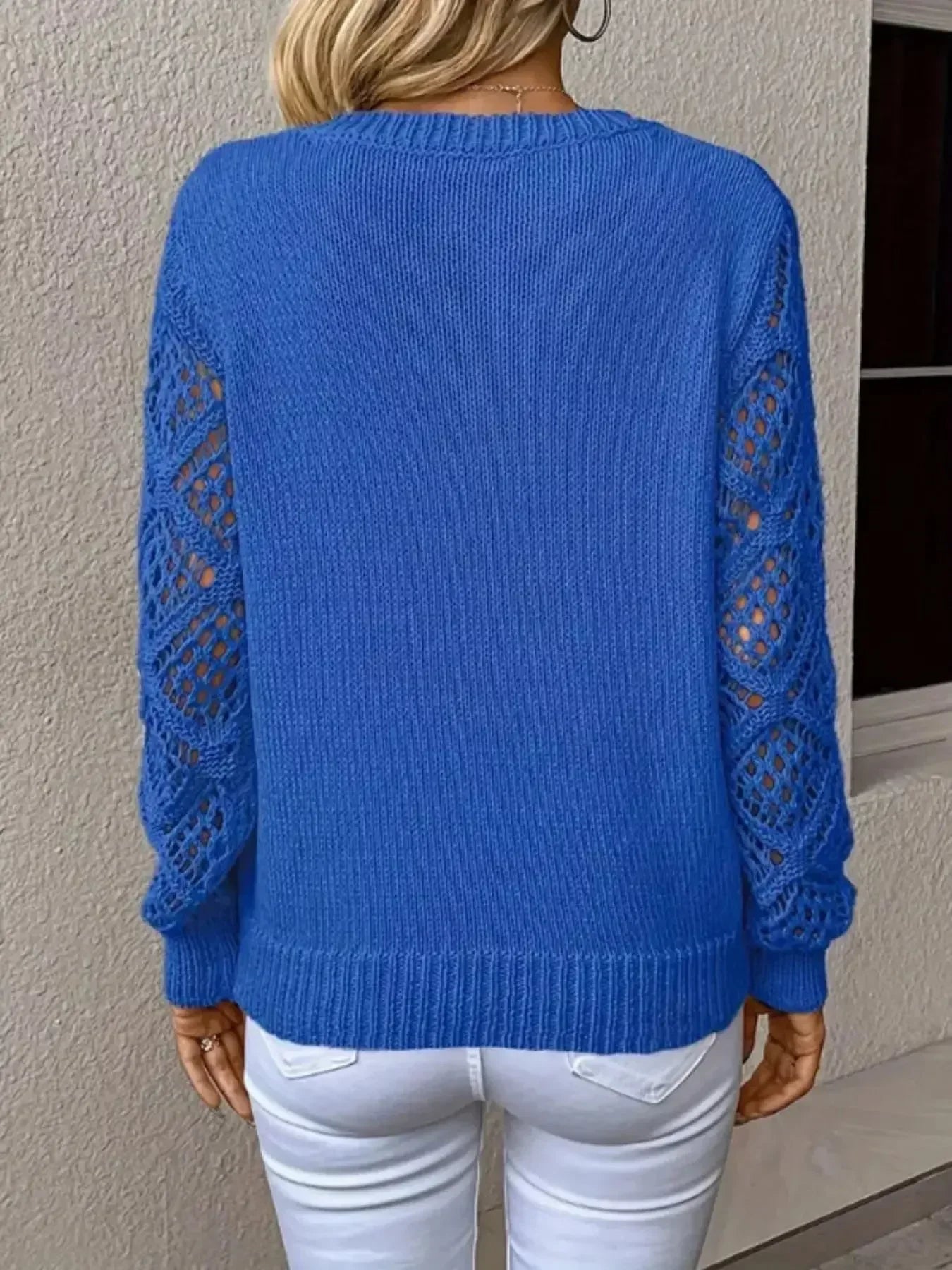 V-Neck Crochet Sleeve Sweater - Plush Fashion Hub