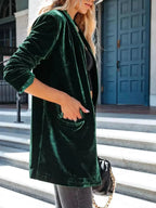Velvet lightweight coat with single button closure, minimalist design, in a sophisticated style, by Trendsi.
