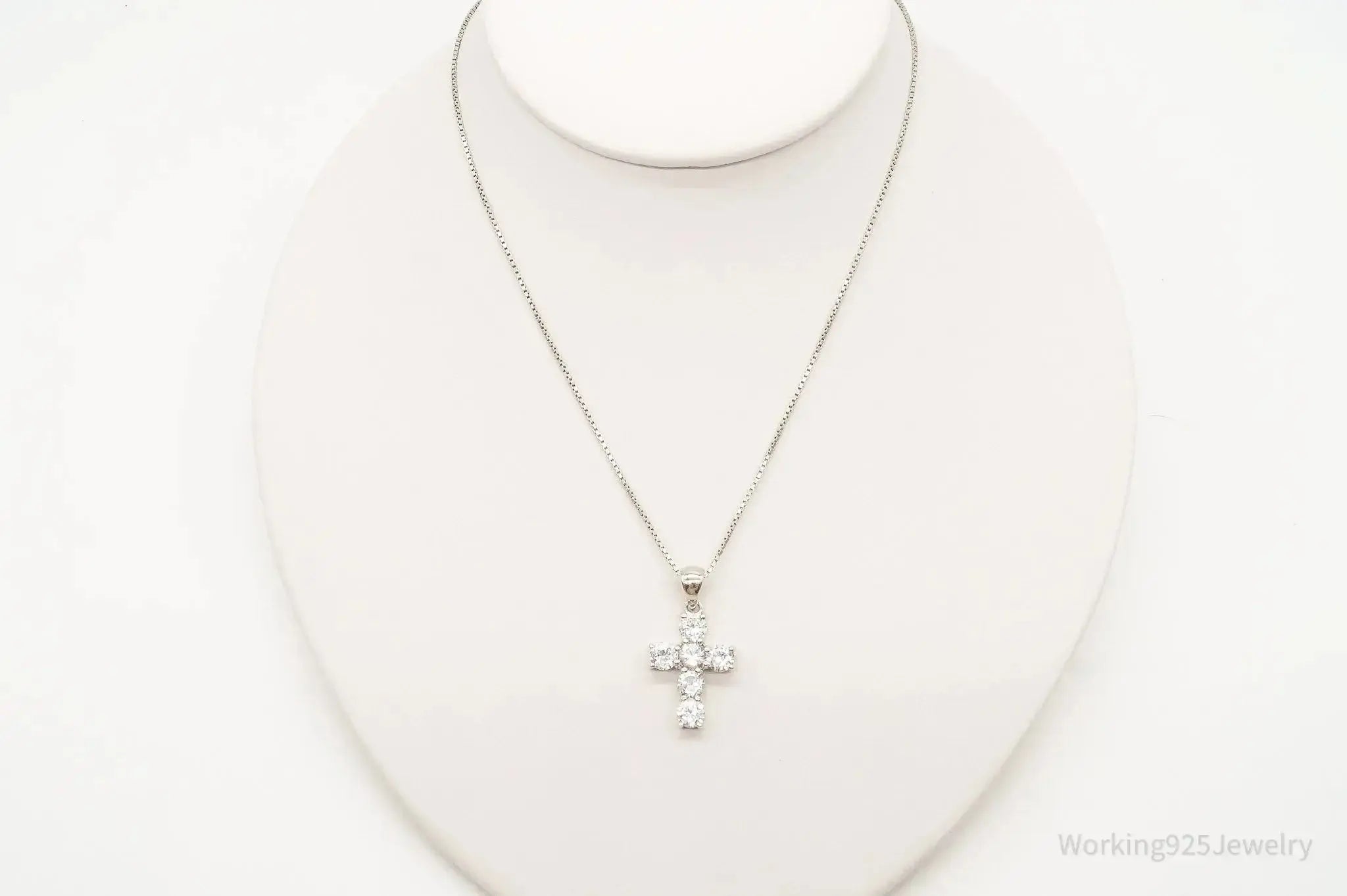 Vintage Cubic Zirconia Cross Sterling Silver Necklace - Plush Fashion Hub
