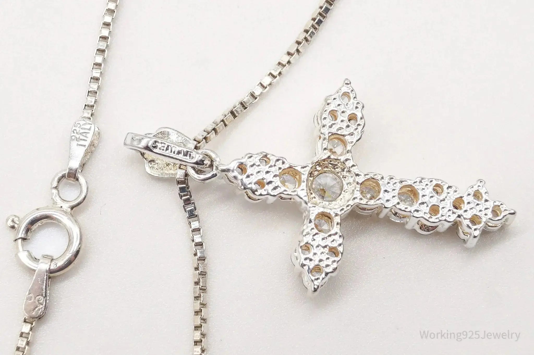 Vintage Cubic Zirconia Cross Sterling Silver Necklace - Plush Fashion Hub