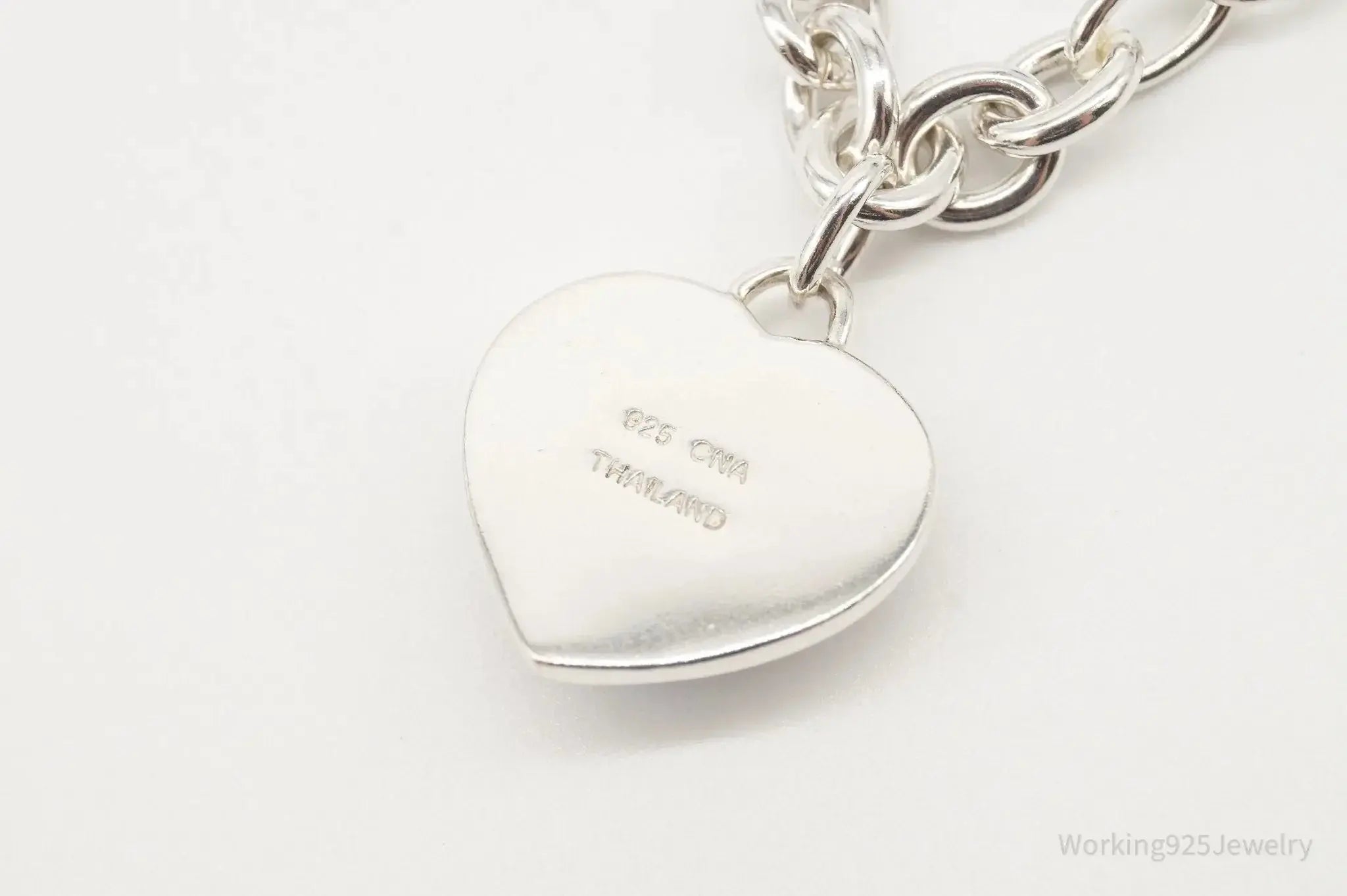 Vintage Designer CNA Lavender Jade Heart Chain Link Sterling Silver Bracelet - Plush Fashion Hub