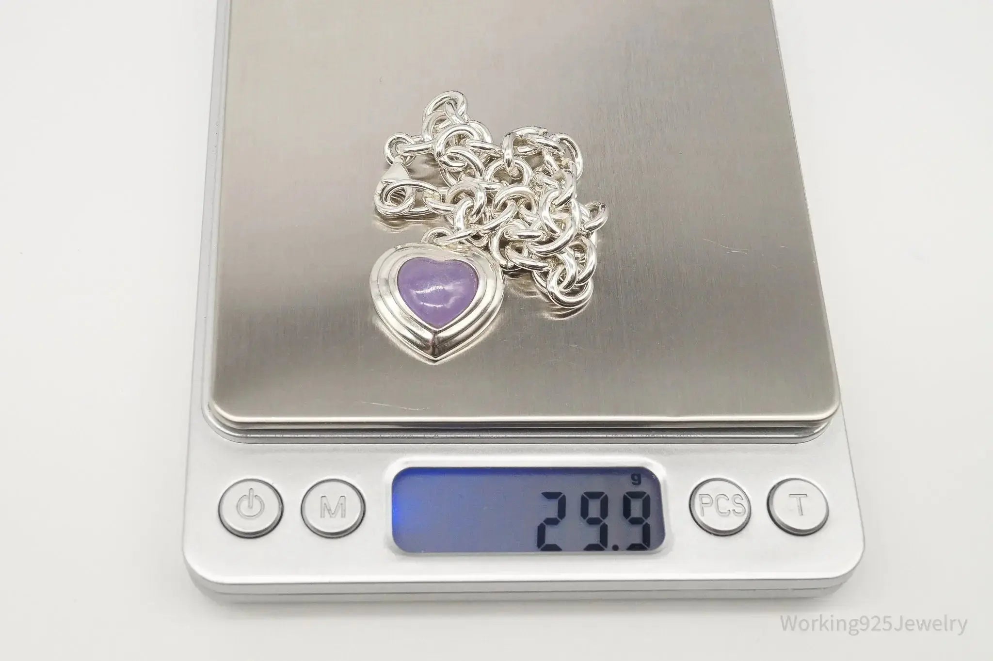 Vintage Designer CNA Lavender Jade Heart Chain Link Sterling Silver Bracelet - Plush Fashion Hub